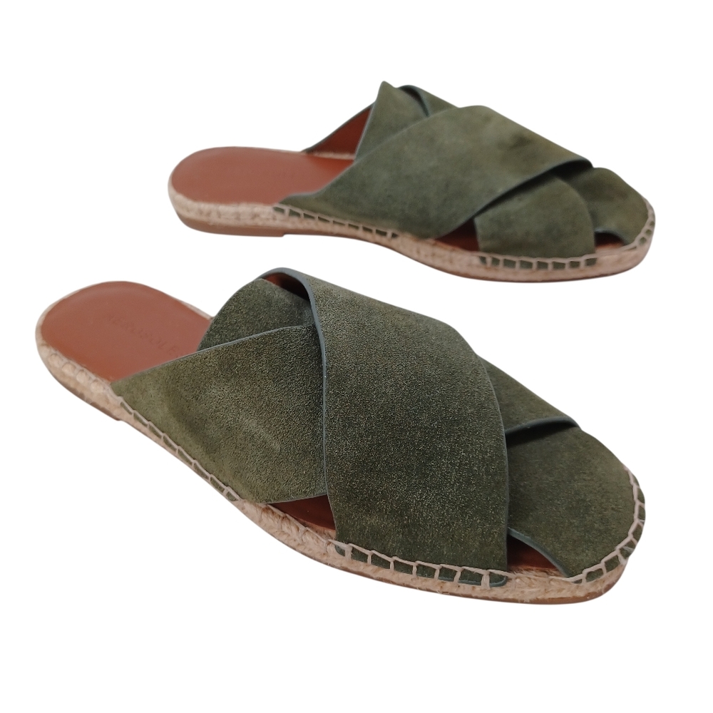 Aerosoles Shoes Womens US 7.5 Green Suede Slide Halley Espadrille Slip On Flats